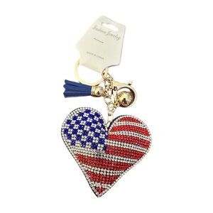 Patriotic Heart Keychain with Tassel